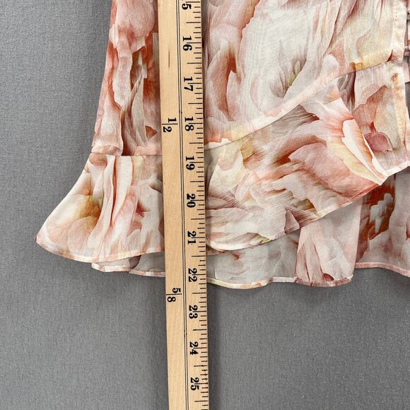 LADAIRE Silk Button Front Ruffle Tank Women XS Pink Floral V Neck Wide Strap New - Picture 11 of 11